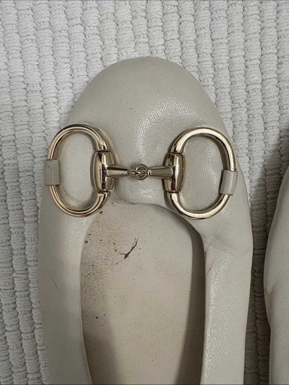 Gucci Cream Leather Ballet Flats with Silver Horsebit